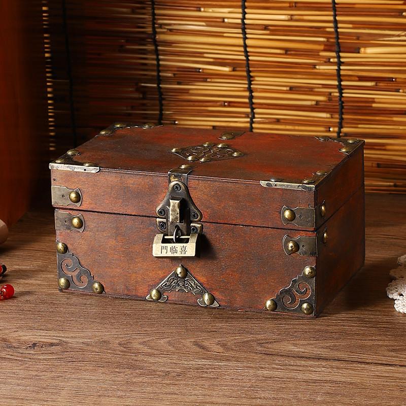 Antique Wooden Desktop Organizer Boxes With Lock For Home Gifts Decorations