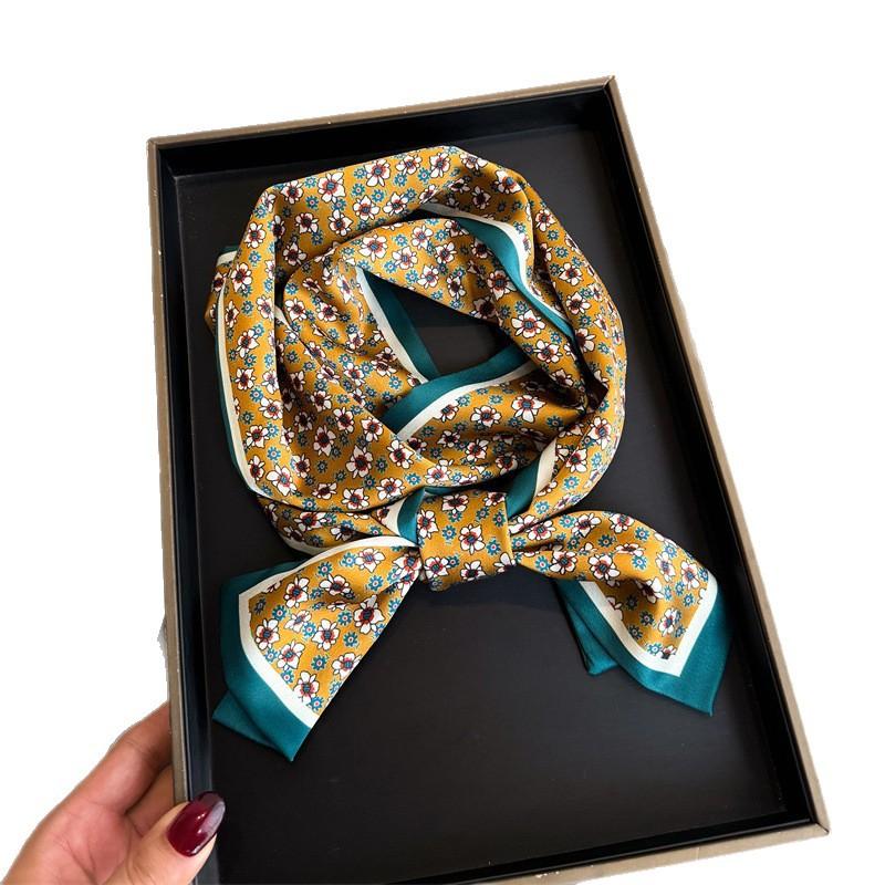 Floral Literary and Artistic Style Silk Scarf, Small Long Strip, Light Luxury Streamer, Tied Bag Decoration, Double-layer Scarf, Headband, Printed