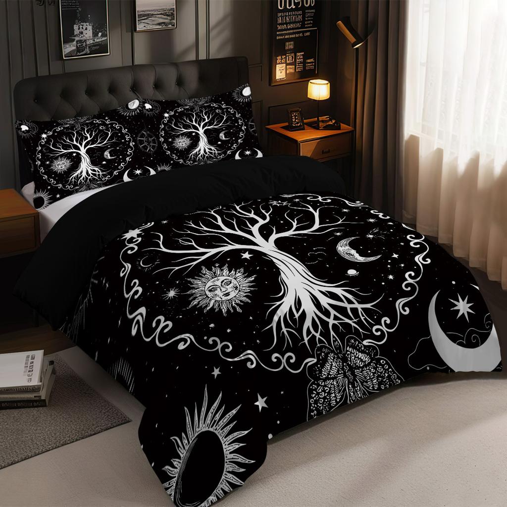 Quilt Cover Three-Piece Sun And Moon 3D Digital Printing Bed Kit Grinding Quilt Cover Pillowcase