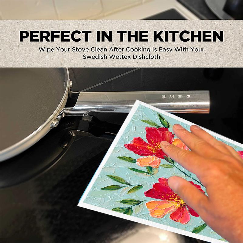 6PCS Patterned Swedish Dishcloths Biodegradable Eco-Friendly Dish Towels Reusable Absorbent Kitchen Washable Cleaning Cloths