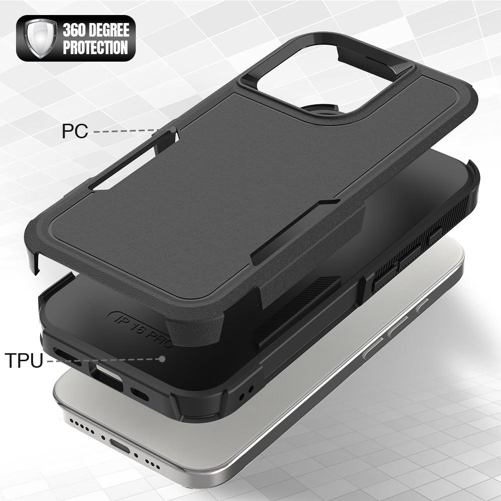 

For iPhone 16 Pro Case 2-in-1 PC+TPU Shockproof Phone Cover Dark Green