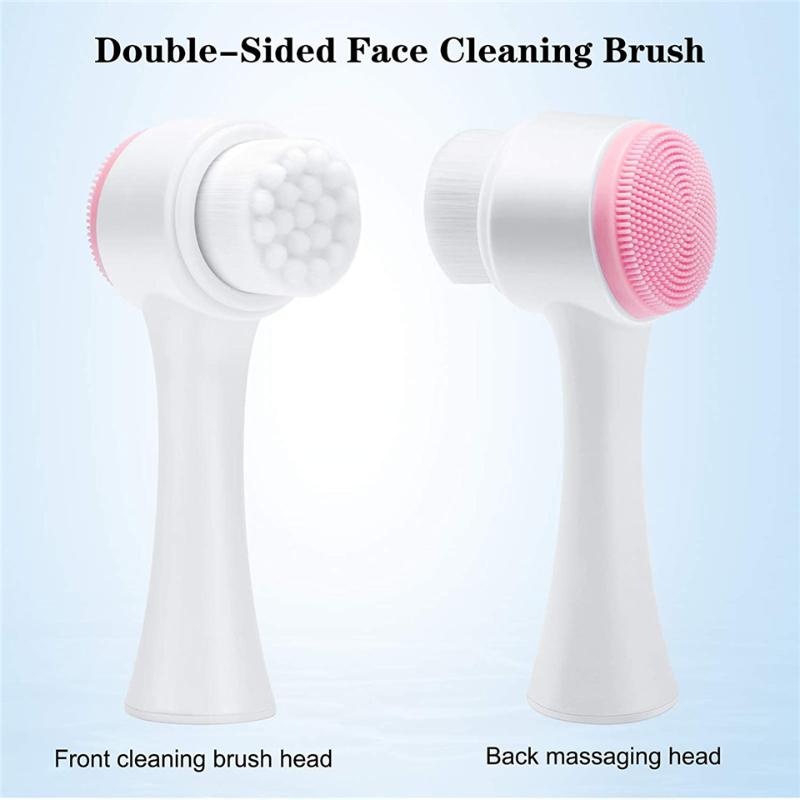 3D Double Silicone Facial Cleansing Brush Manual Massage Facial Brush Soft Bristles Exfoliator Double Sided Face Wash Brush