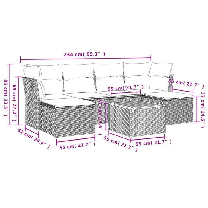 VidaXL Garden Lounge Set 7 Pcs with Cushions Black Wicker 3223766