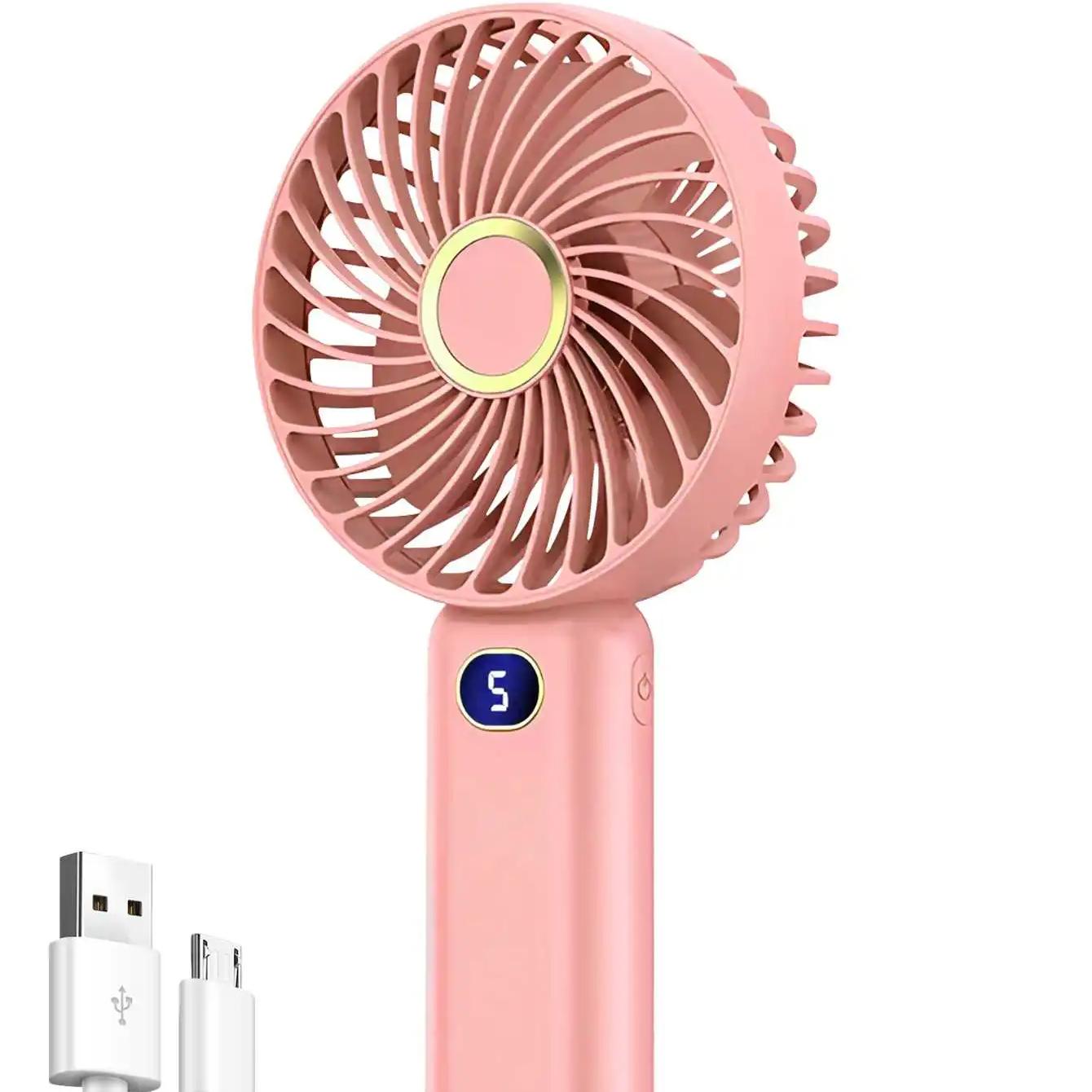 

Portable Handheld Fan USB Rechargeable Mini Fan Digital Display 5-Speed Adjustment Suitable For Travel Outdoor Office Home рожевий