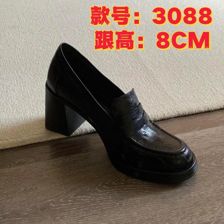 Women s Black Leather Loafers Block Heel Design Retro Office Essential Fashion Footwear 34 3870₽