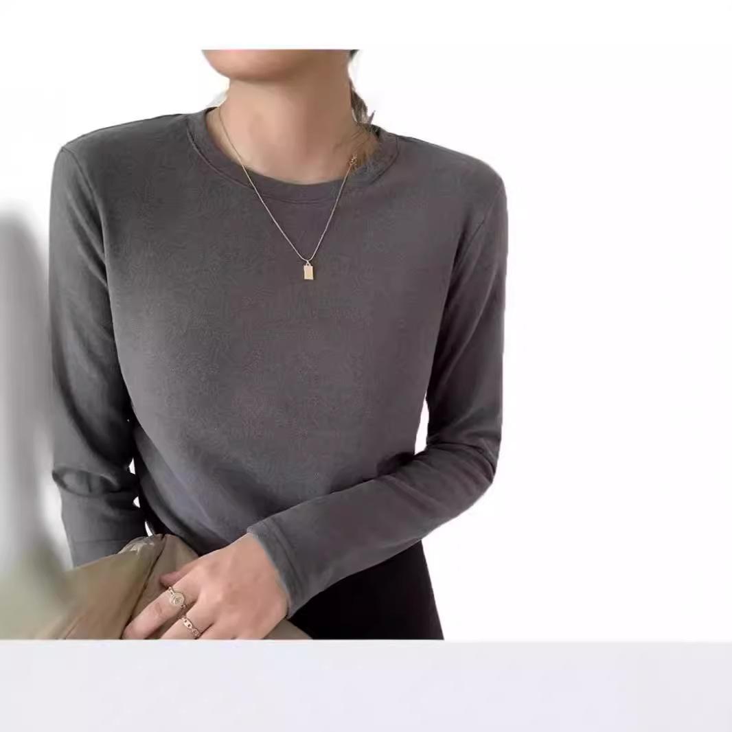 

Women s 2024 High-End Mid-Neck Long-Sleeve Top: Autumn/Winter Fashionable Round Neck Base Layer Large серый