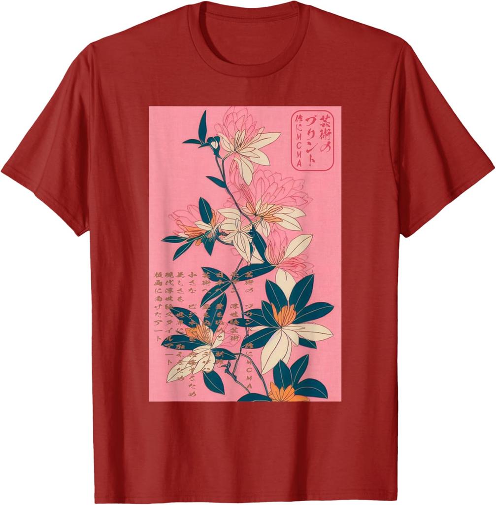 Japanese Floral Art Ukiyoe Print TShirt Men Casual Breathable Cotton Graphic Tee