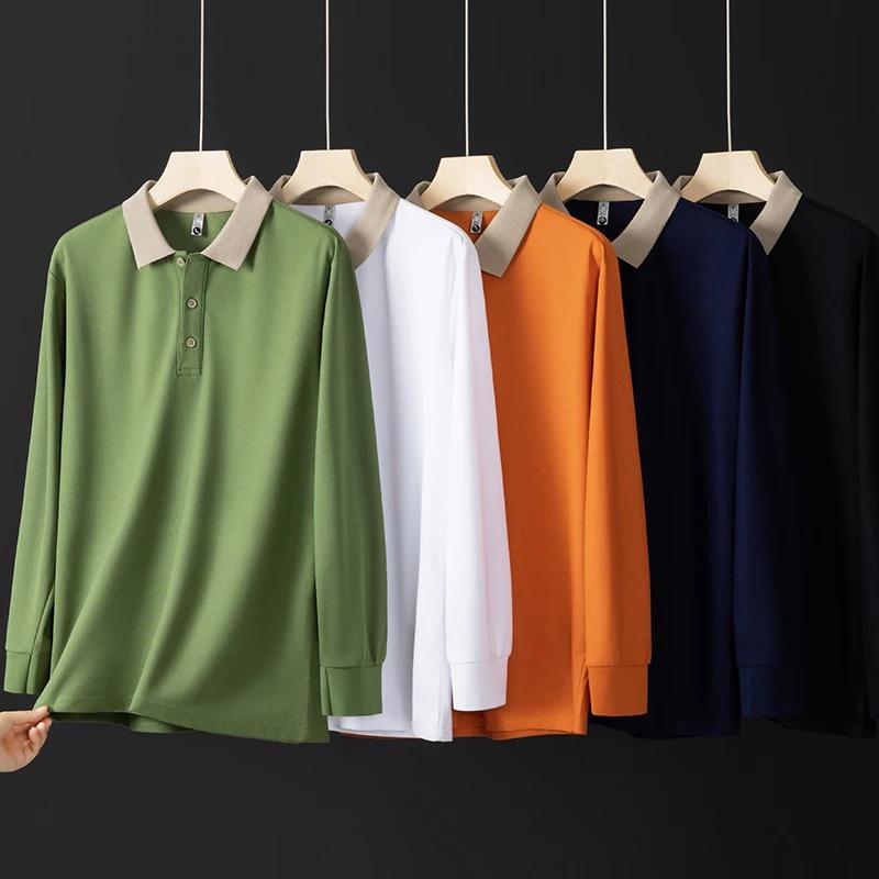 New Men'S Business Casual  Long Sleeve Solid Color Polo Shirt Fashionable Warm Comfortable Four Seasons Versatile Top