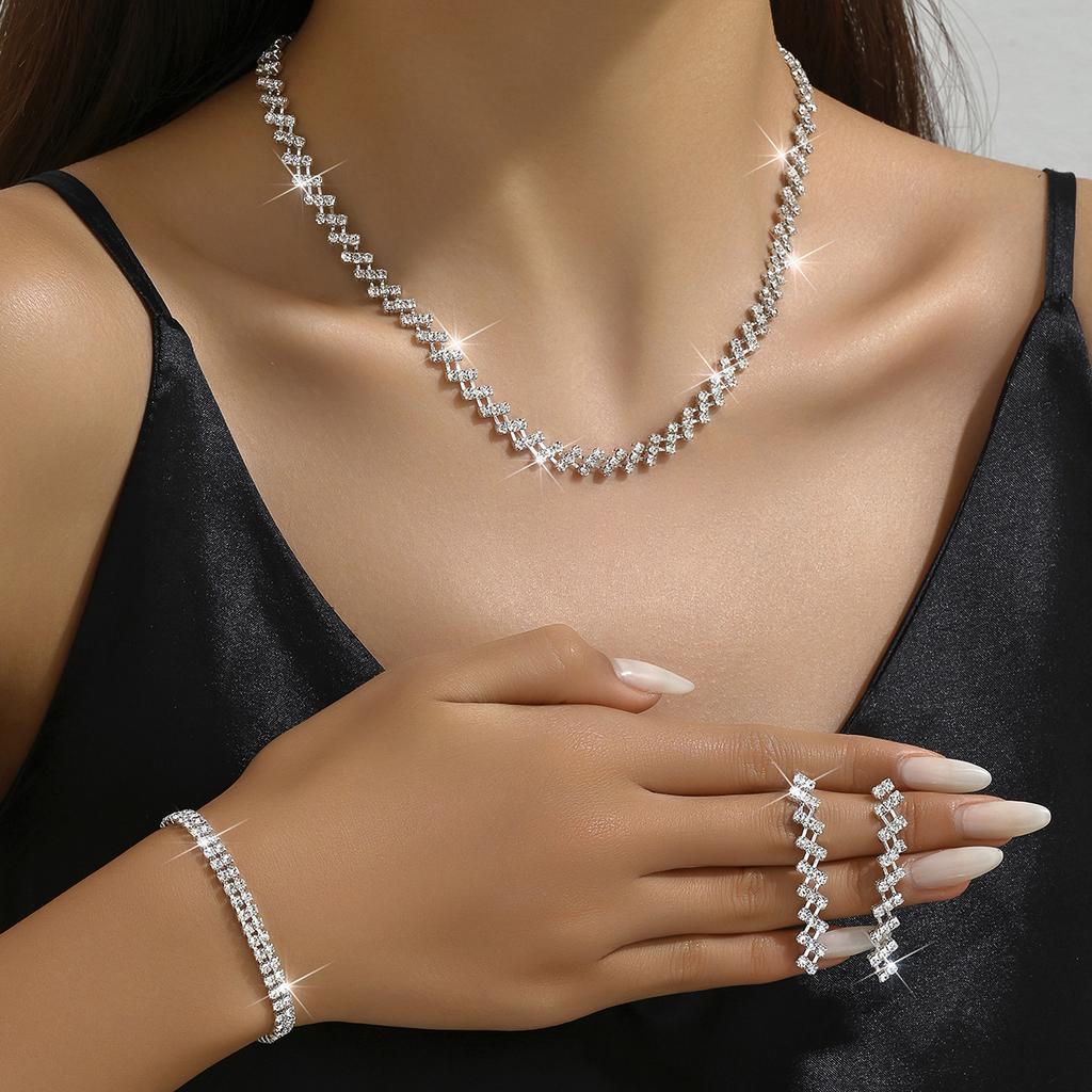 Jewelry Full Diamond Necklace Three Sets Versatile Simple Bridal Rhinestone Clavicle Chain Neck Chain Jewelry