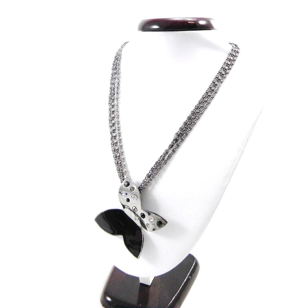 NOA [I2219] - Colar Designer 'Borboleta de Cristal' preto prateado