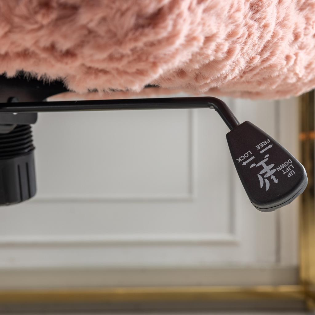 Flauschiger Kunst-Kaninchenfell-Schminktischstuhl, Rosa Höhenverstellbar 360 Grad Drehbar Home-Office-Stuhl mit Armlehne, Goldene Metall-Rollbasis,DE1831PK