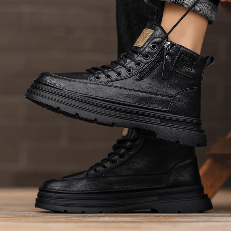 New High Top Boots Casual Fashion Anti Slip Lightweight Comfortable Features Thick Soled Height Increasing Retro Workwear Boots