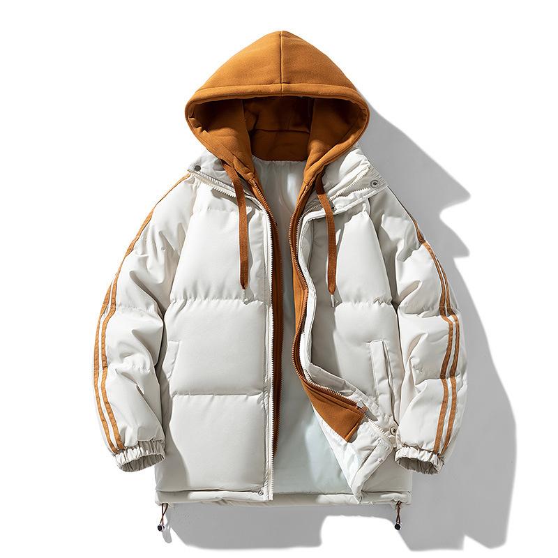 

Fake two-piece cotton-padded jacket for men s loose and thickened cotton-padded jacket in winter, striped couple bag jacket. M