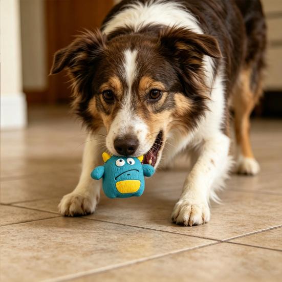 Squeaky Dog Chew Toy Latex Cute Devil Dog Teeth Cleaning Toy Safe Puppy Teething Toy for Biting Catching Intercative Fetch Game
