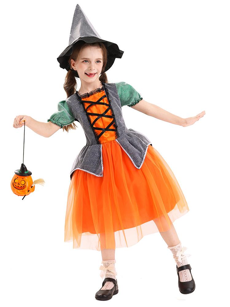 2026 Pumpkin Witch Dress for Girls Halloween Party Tutu Fancy Costume Classic Role Play Outfit