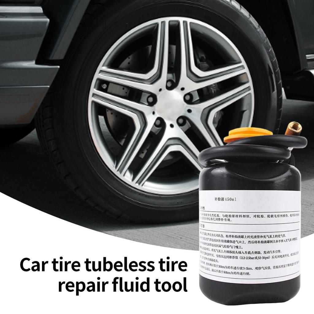 Car Tire Tubeless Tire Repair Fluid Tool 450ml With Pressure Inflator Pump For Ride Mobility Safety, All Weather Mountain Road