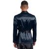 Mens Contrast Smoking Jacket Robe Belt Lapel Long Sleeve Side Pockets Satin Kimono Bathrobe Nightwear Loungewear