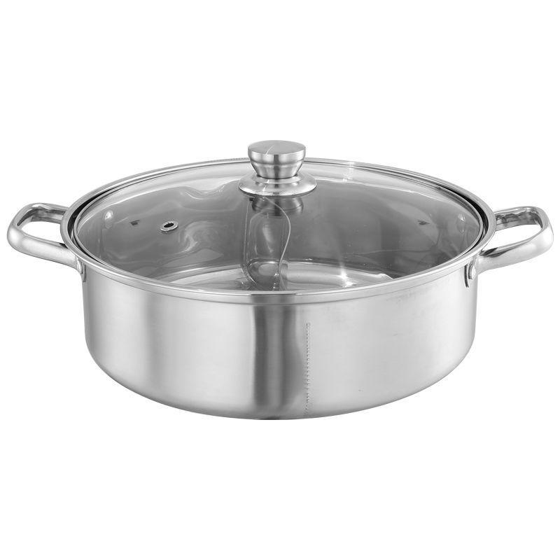 New 304 stainless steel clear soup pot Double-flavor hot pot induction cooker pot Erwei hot pot pot large capacity household pot