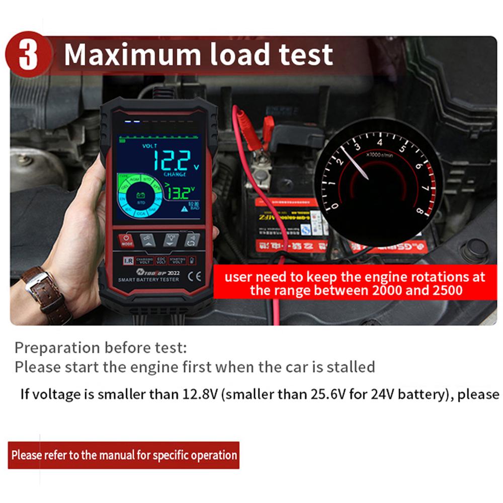 TOOLTOP Intelligent Battery Tester 3.2 Inch Color Screen 12.0V 24.0V Battery Intelligent Selection