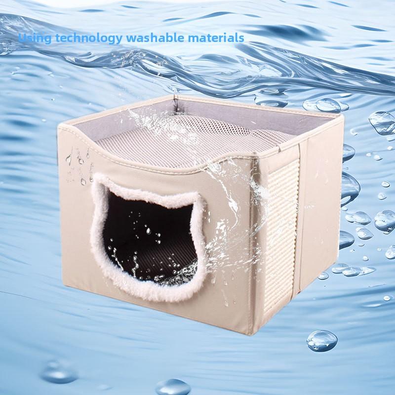 

New Pet Double-layer Cat Bed Indoor Foldable and Scratch Resistant Technology Fabric Washable and Breathable Material бежевый
