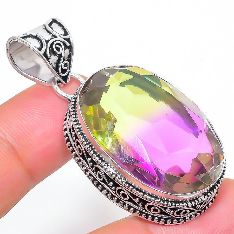 

Natural Bi-Color Tourmaline Gemstone 925 Sterling Silver Pendant 1.93 N7I55