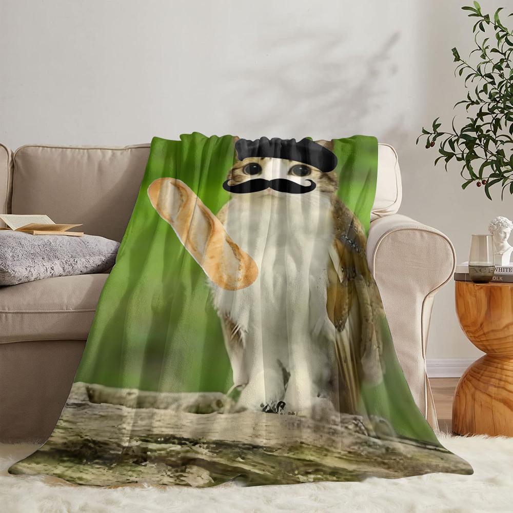 GUOYU Blanket Internet Meowl Cat Owl Meme Throw Soft Flannel Throw Summer Blanket Lightweight Cozy Nap Blanket for Sofa Bed Travel