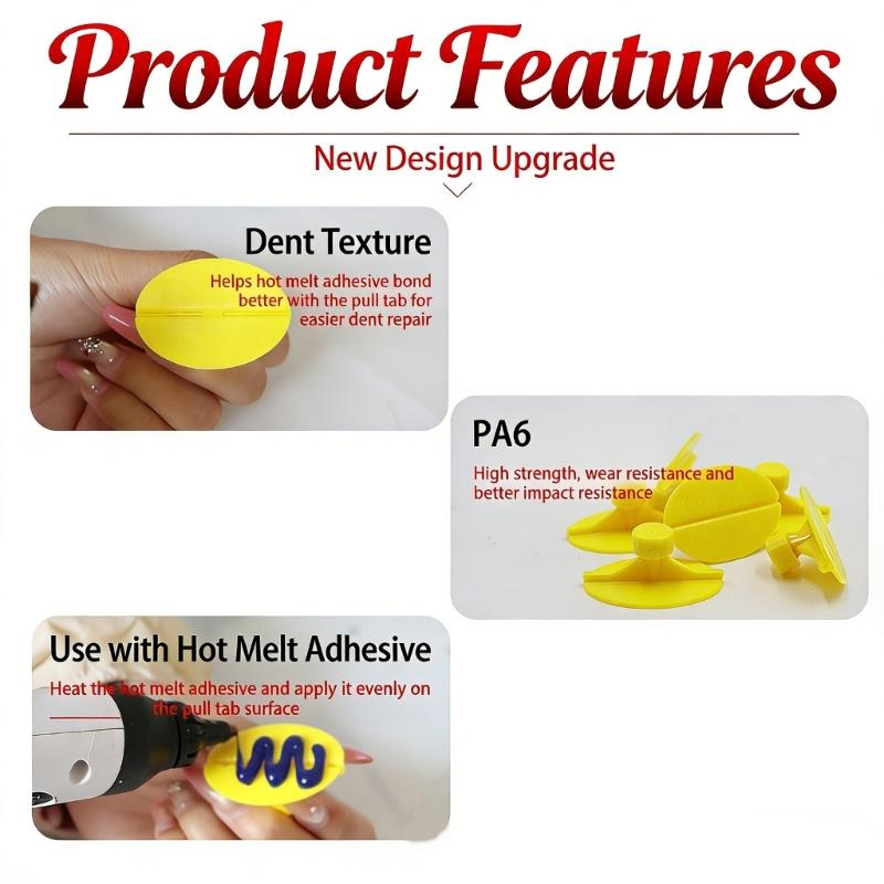 Yellow Nylon Dents Fixing Tool Pullers Set Of 6 For Smooth Motorcycle Auto Body Panel Dents Removal Using Hot Melt Glues