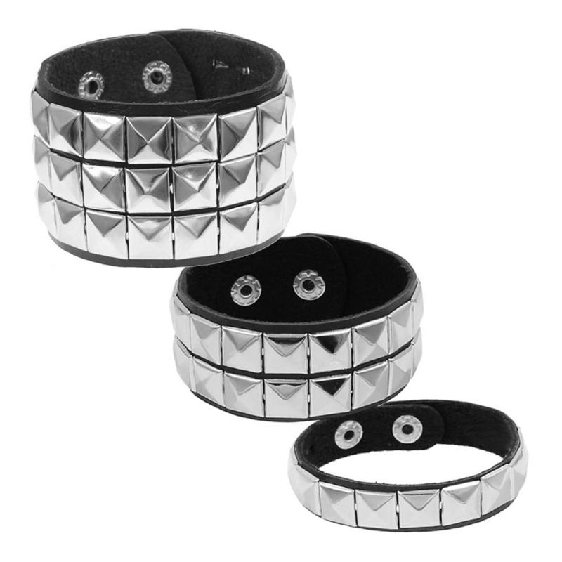 Pulsera Punk Única con Tachuelas Cuadradas Brazalete de Moda Gótica Textura de Cuero Perfecta para Expresar Tus Propios Estilos