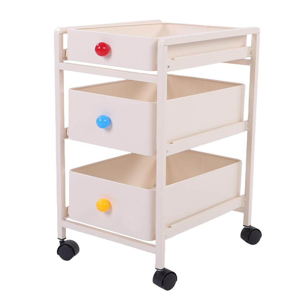 Storage Cart Milky White 3 Tier Metal Rolling Organizer with 360 degrees  Rotating Quiet Wheels for Kitchen Bathroom