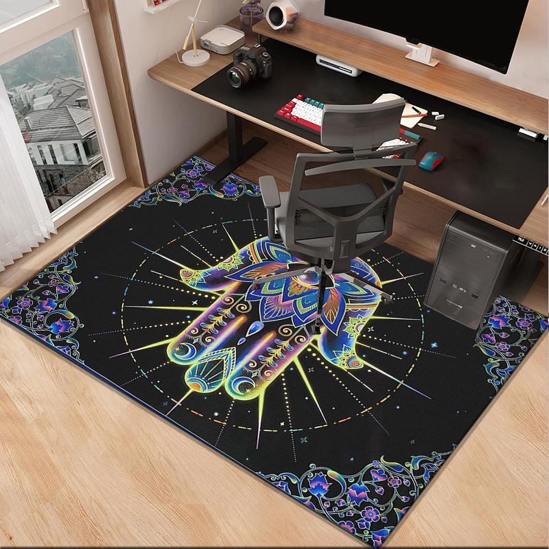 Colorful Hamsa Mandala Pattern Office Rug Chair Mat, Entryway Carpet, Suitable for Front Door, Bedroom, Living Room, Desk, Holiday Gift