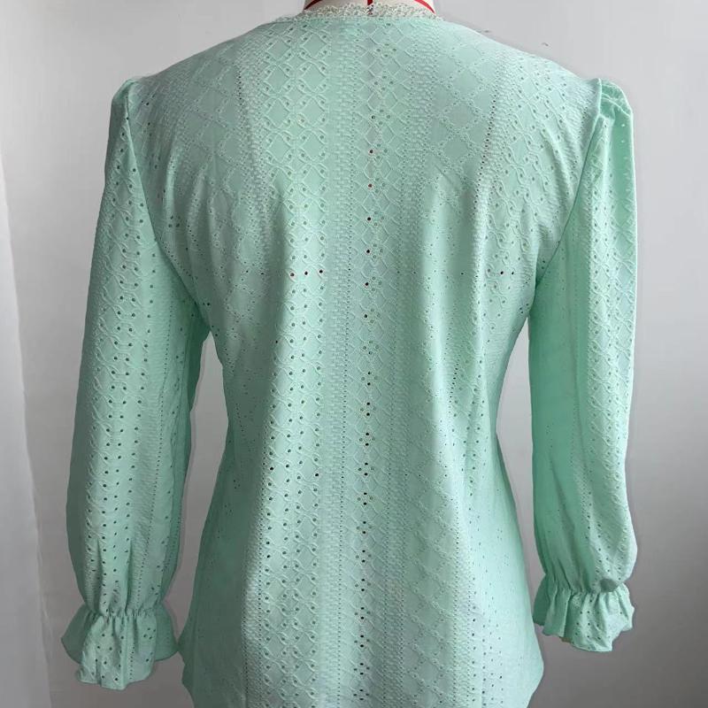 Camiseta Feminina Decote V Primavera Verão Outono Blusas Vazadas Casual Manga Pregueada Top Camisa