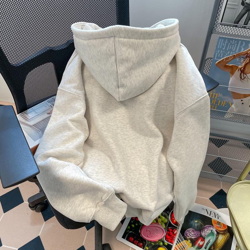Autumn and Winter Heavy American 2026 New Men's Hooded Print Fleece Thickened Couple Sweater Jacket Women