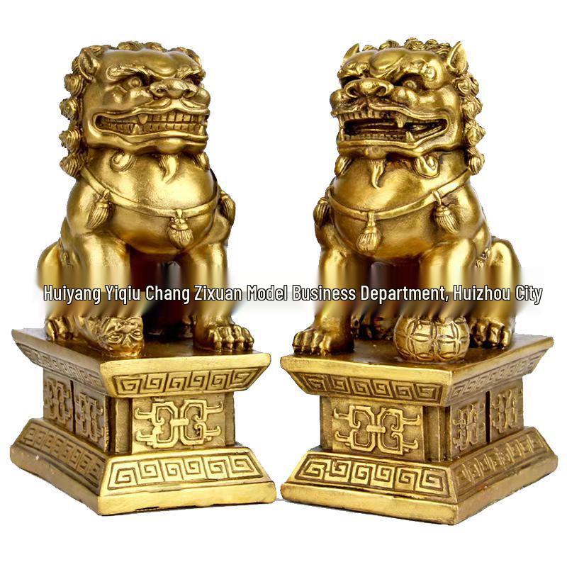 White Jade Lion Pair: Green Jade Door Ornaments for Living Room or Office Decor