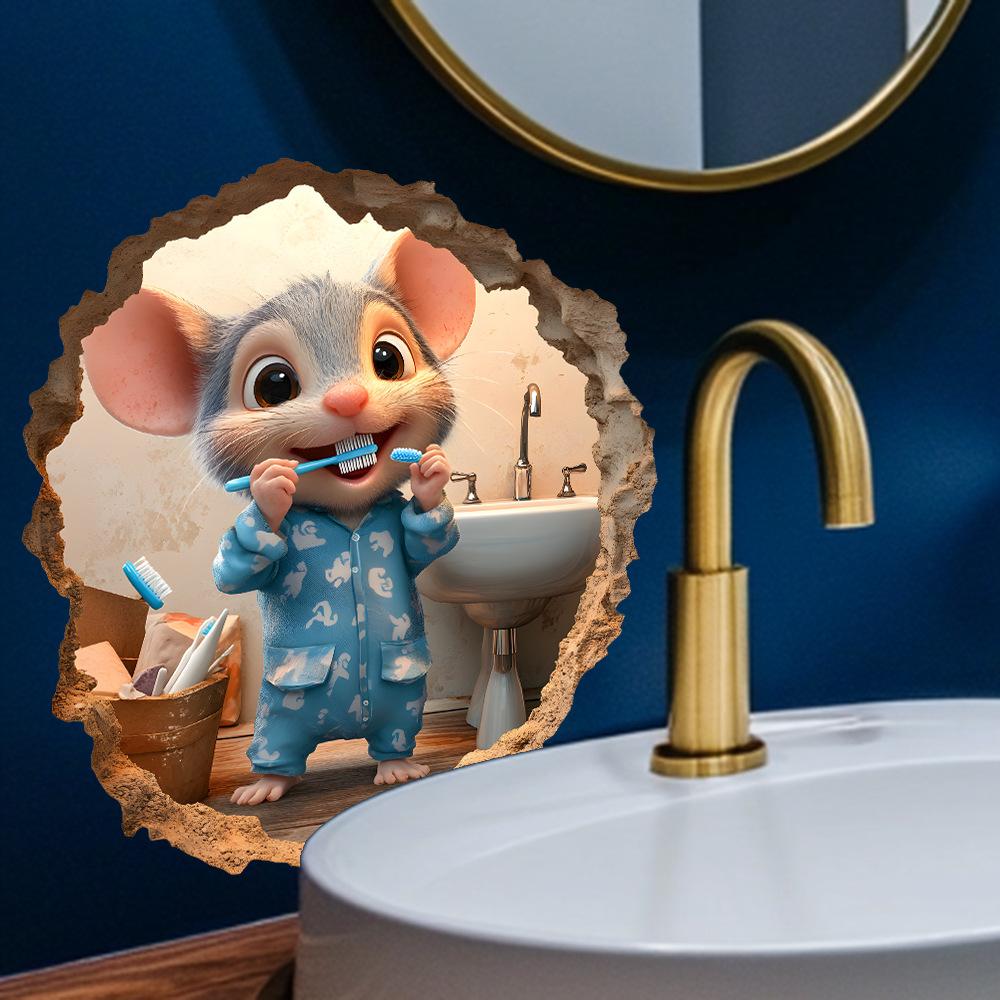 Mouse Hole Wall Sticker Self-Adhesive PVC Funny Home Decoration for Living Room and Bedroom