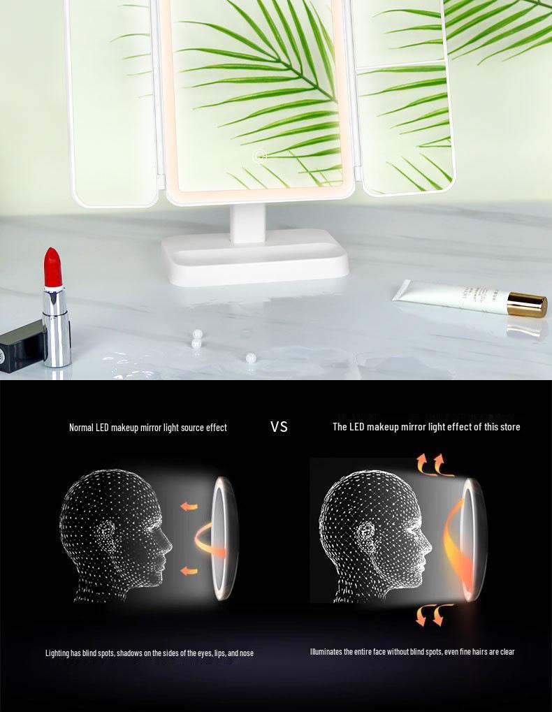 Multifunktionaler LED-Kosmetikspiegel mit Licht für Schlafzimmer oder Wohnheim, faltbares Design mit Aufbewahrung