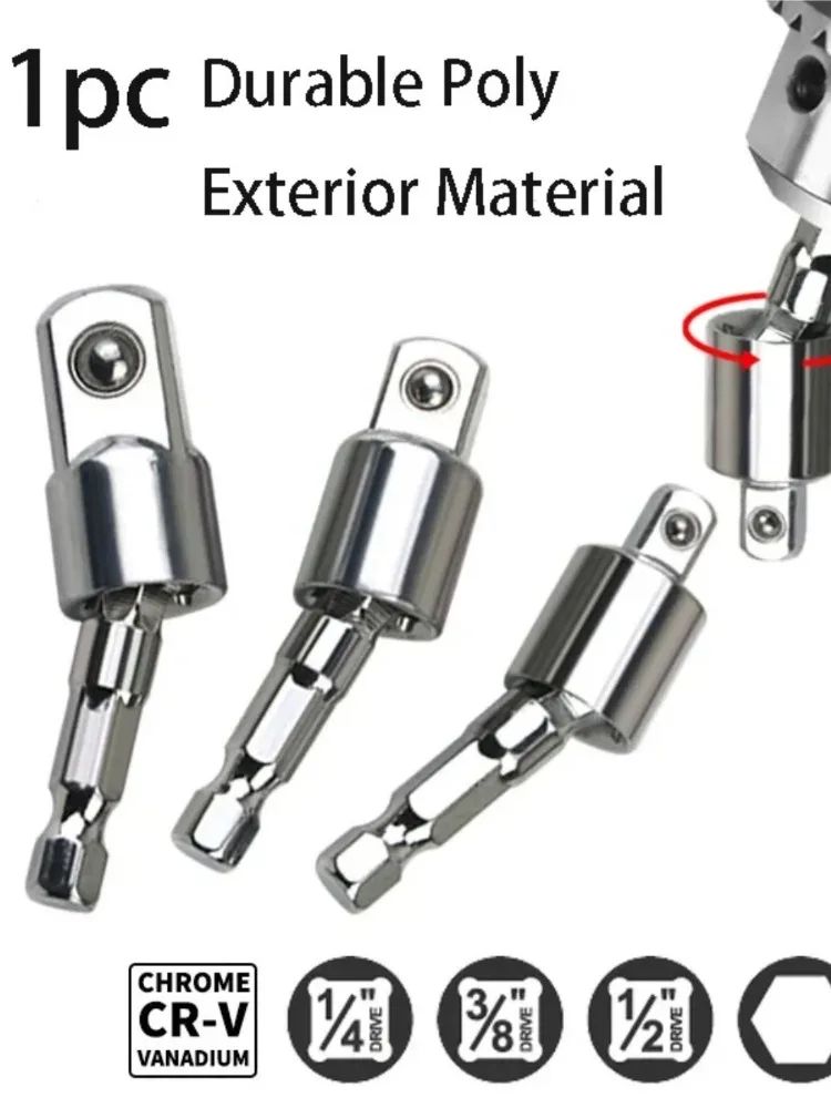 Hexagonal Shank To Quadrilateral Socket Universal Joint Rod Driver Connector 360 Degree Hand Drill Conversion Head 1/4"3/8"1/2"