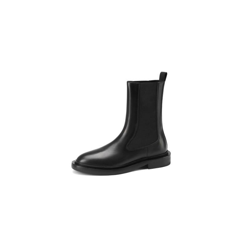 Sheepskin version~ British leather thick-soled Chelsea boots women's thick heel elastic small short boots ankle boots Skinny Martin boots