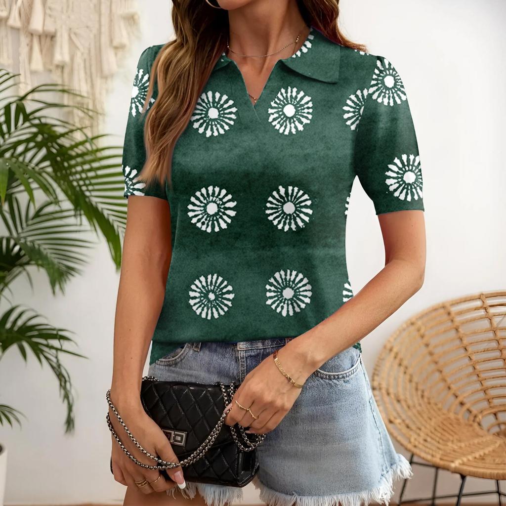 Short Sleeve Blouses for Women Button Down Collared Womens Short Sleeve Blouses Casual Floral Print Women's Short Sleeve Tops for Daily Wear