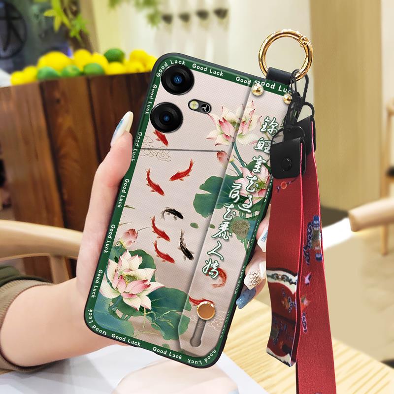 Kickstand Anti-knock Phone Case For Tecno Pova Neo3/LH6N Fashion Shockproof Lanyard Back Cover Soft case Chinese style