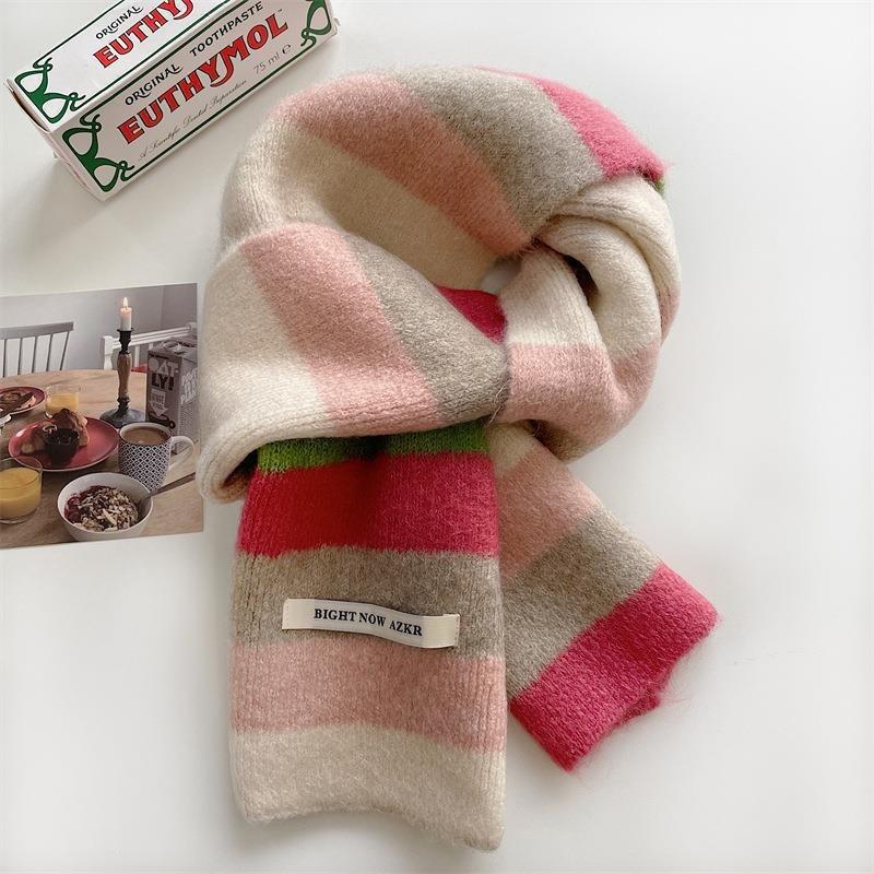 New Rainbow Scarf with Wool Women's Autumn and Winter Versatile Cute Girl Student Neck Scarf