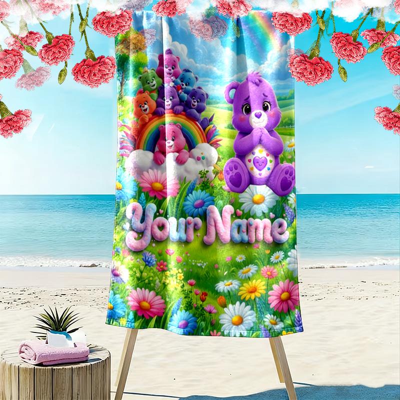 Name Custom Cartoon Care bears Print Beach Towel, Large Soft Quick Dry Towel for Beach Camping Swimming