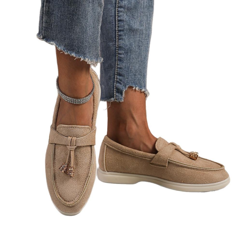 European and American Foreign Trade Suede Flat Bottom Large Size Low-top Single Shoes Women's Soft Sole Light Solid Color Foot Shoes Wish Independ