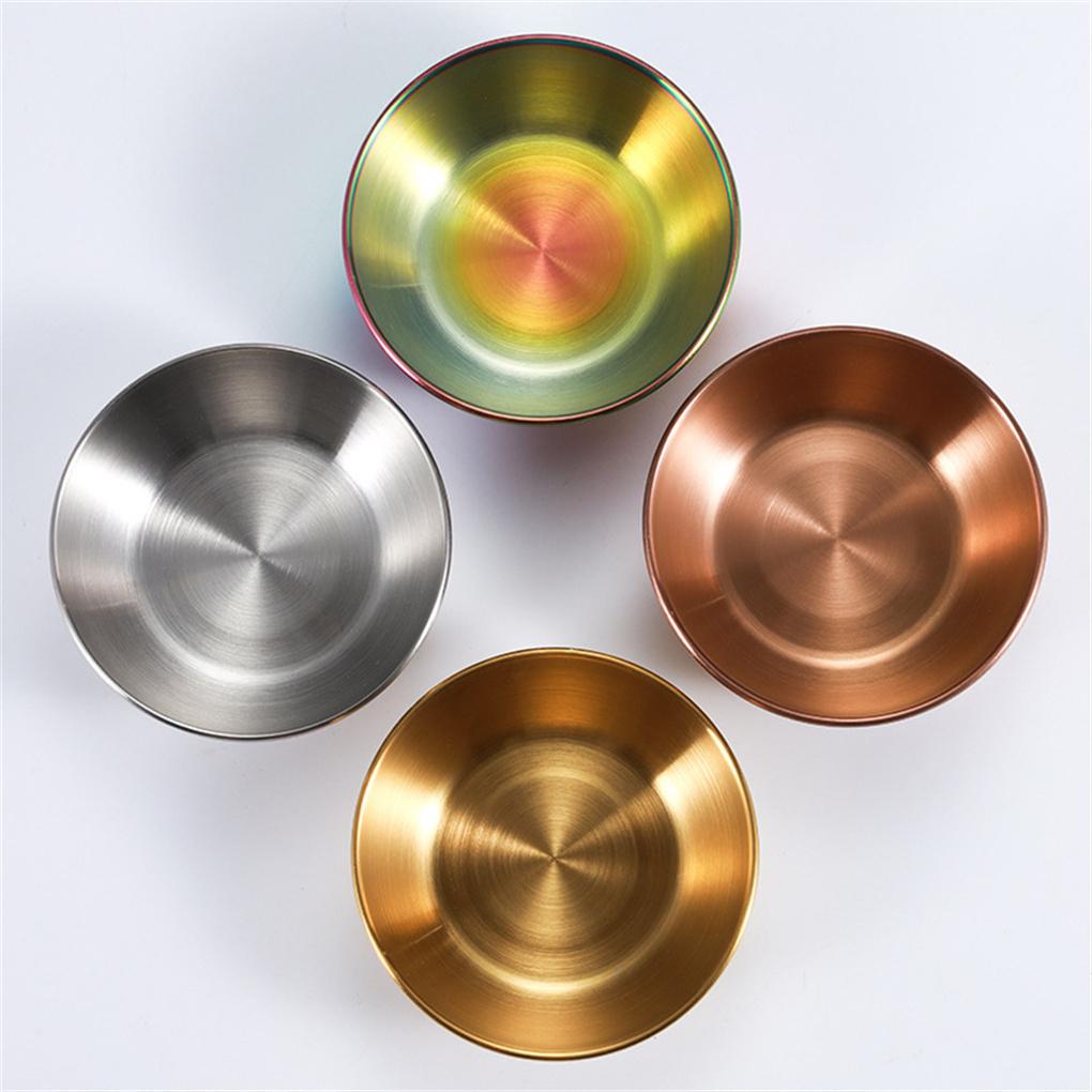 4 Pieces Stainless Steel Sauce Sushi Dishes Spice Vinegar Plates Dipping Bowls Household Tableware Dessert for Dining Hall