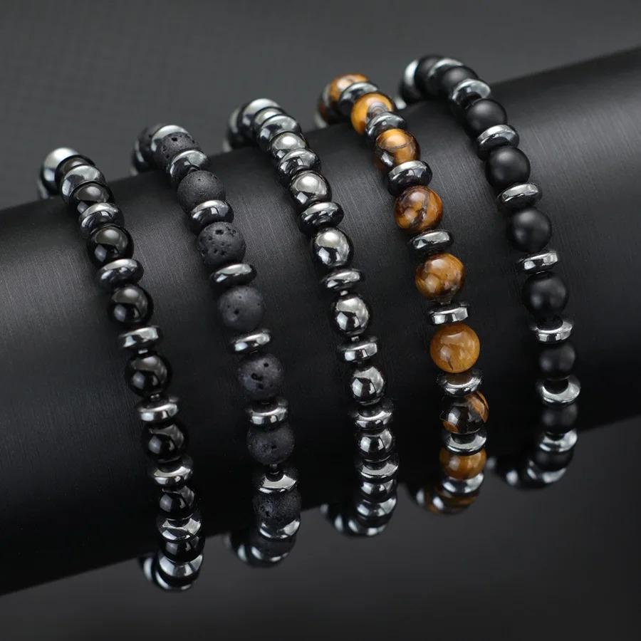 New Handmade Man Stone Bracelet With Birthstone 6mm Tiger Eyes Lava Hematite Healing Braslet Boyfriend Wrist Accessories Joias