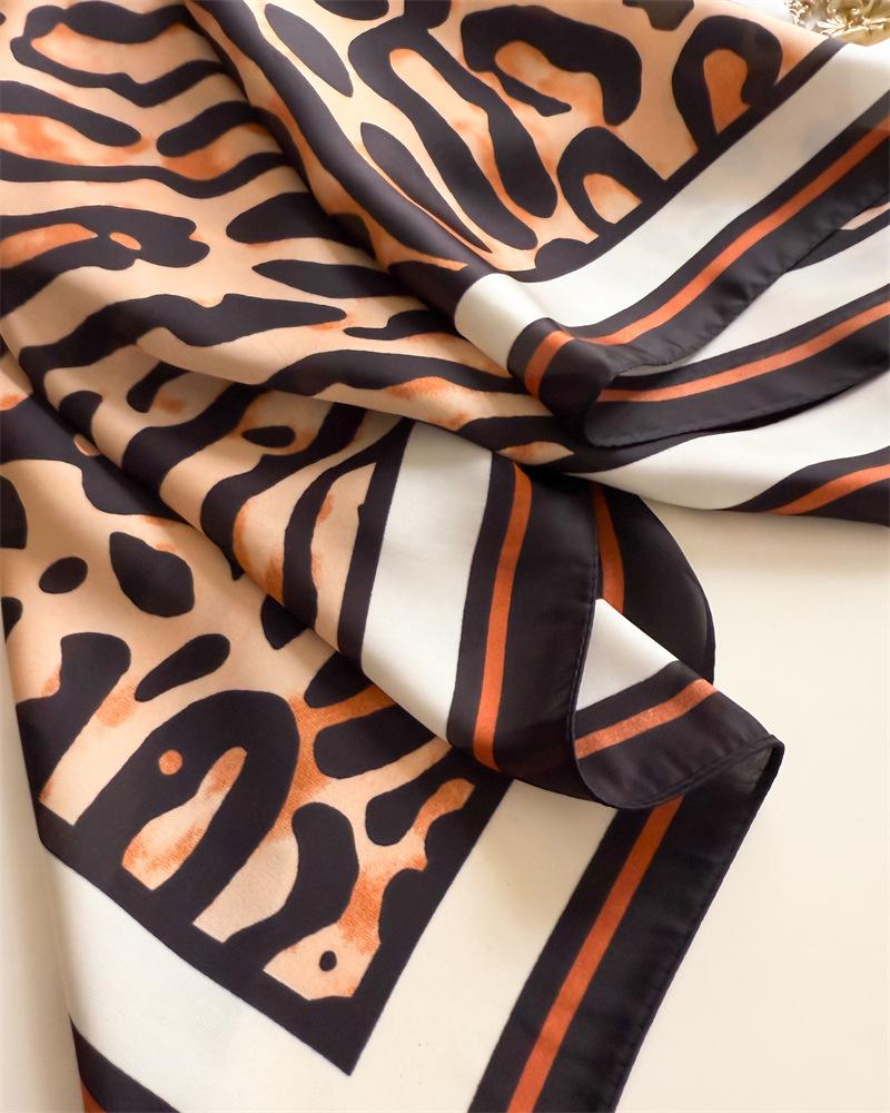 Luxury Leopard Print Shawl Square Scarf for Women Soft Satin Fashion Wraps Neckerchief Female Hair Bands Ribbon Headband Bandana