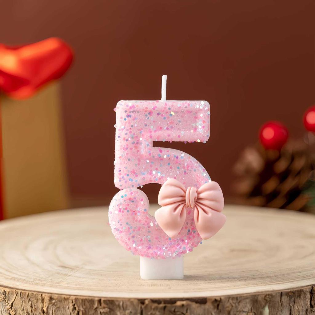 Cute Princess Pink Bow Birthday Candle Cake Decoration