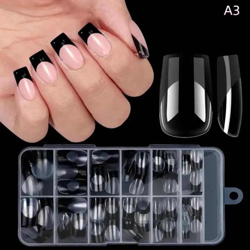 120Pcs French Press On Nails Full Cover Almond False Nail Tips Removable Armor Mixed Size Diy Accessories Nail Salon