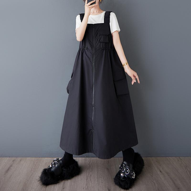 Dimanaf 2025 New Summer Dress Women Long Sleeveless Belt Dress Basic Solid Fashion Zipper Casual Loose