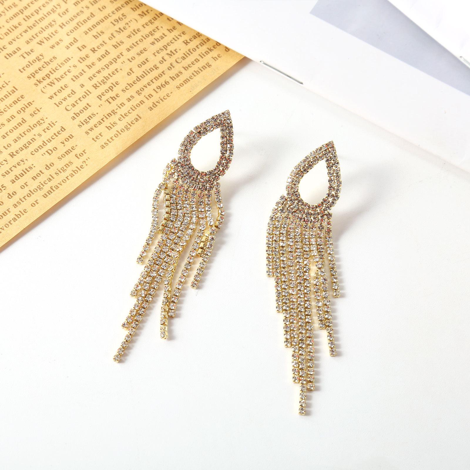 S925 Silver Needle Rhinestone Tassel Earrings - Korean Fashion Design for Women