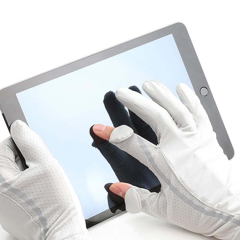 Summer Ice Silk Sunscreen Gloves for Men's Ultraviolet Proof Thin Breathable Sweat Absorbing Splicing Outdoor Bicycle Touch Screen Gloves